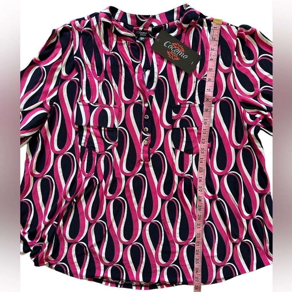COCOMO 3X Navy Blue Pink Plus Size 3/4 sleeve women's Pintuck Blouse top s… - Picture 7 of 11